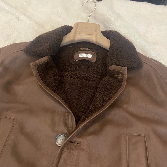 Brunello Cucinelli Mens Shearling Leather Brown Jacket Sz M - Picture 6 of 12